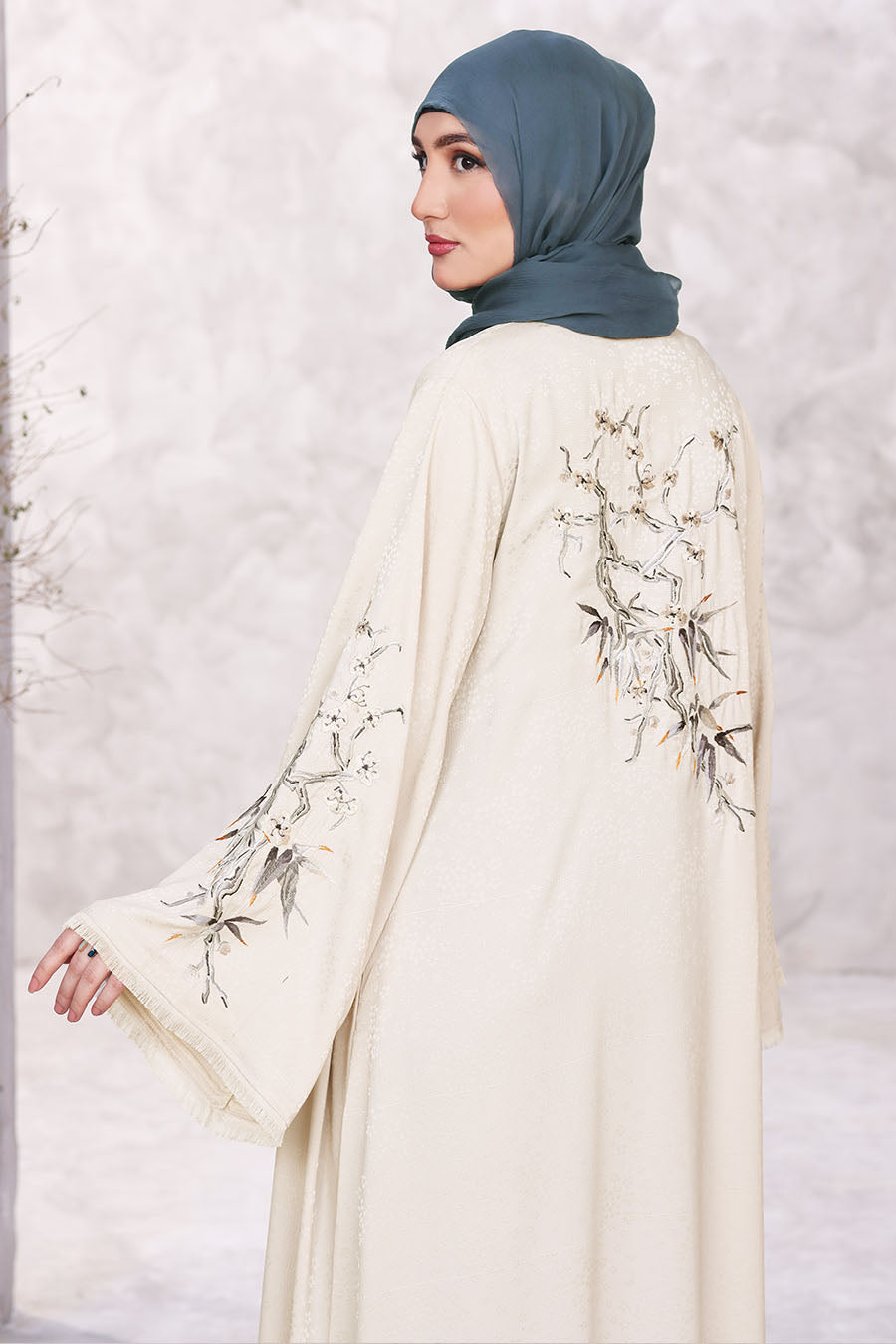Floral Kimono Abaya Beige 1170