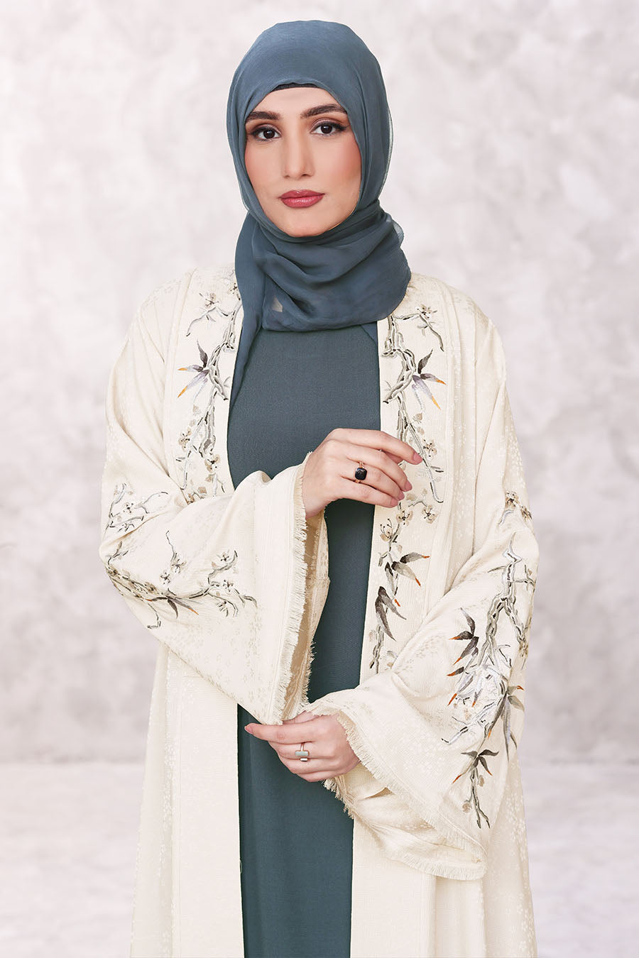 Floral Kimono Abaya Beige 1170