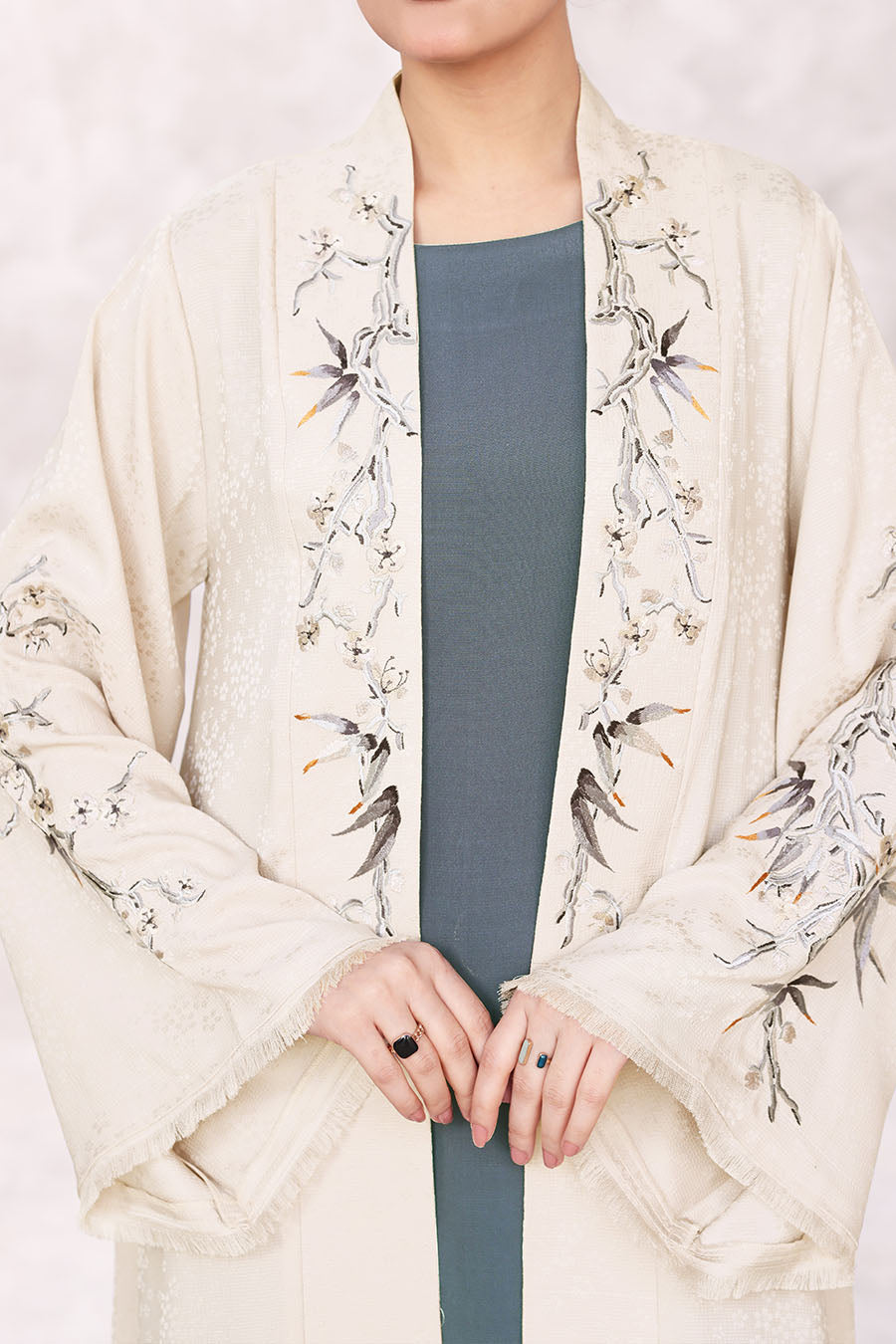 Floral Kimono Abaya Beige 1170