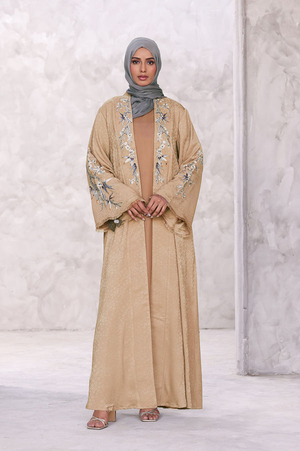 Floral Kimono Abaya Khaki 1170