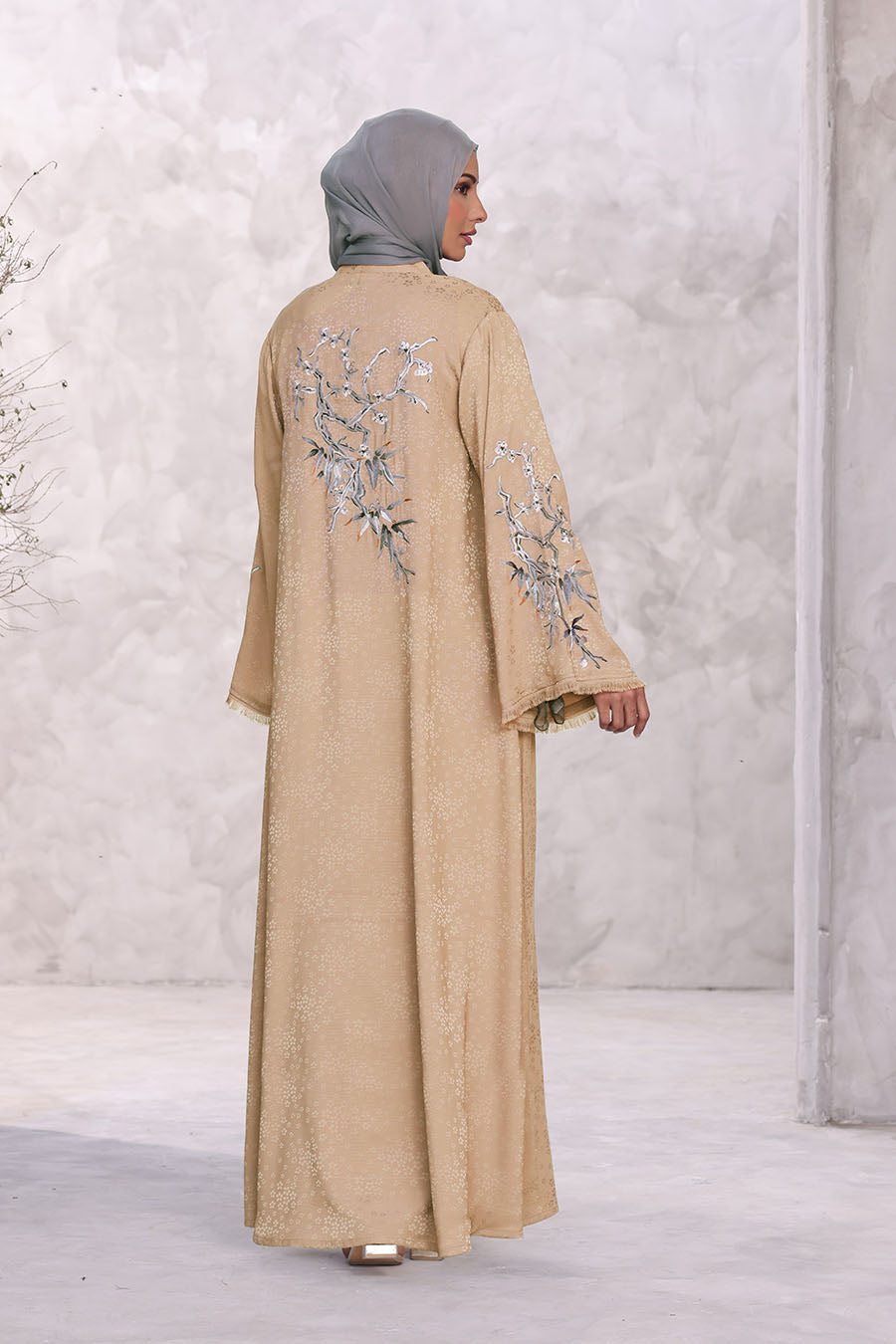 Floral Kimono Abaya Khaki 1170