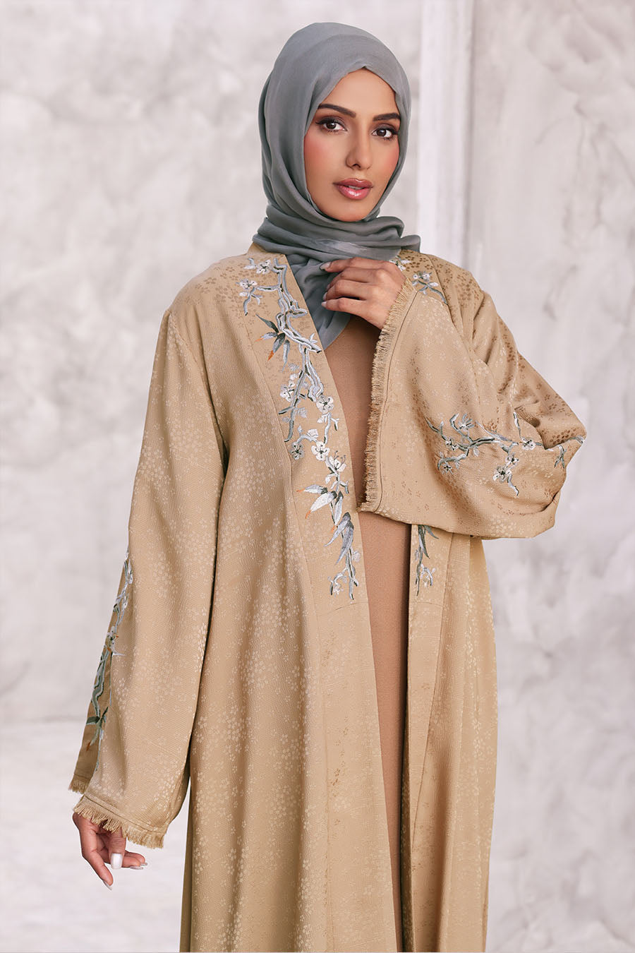 Floral Kimono Abaya Khaki 1170