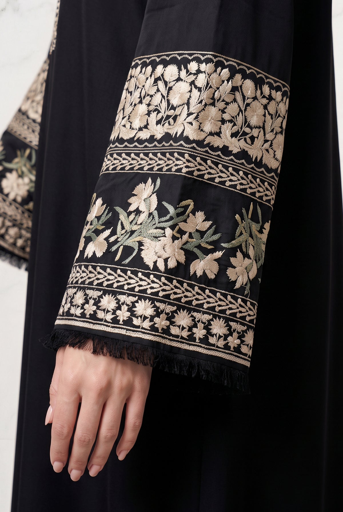 Areeba Floral Kimono Abaya Black 1236