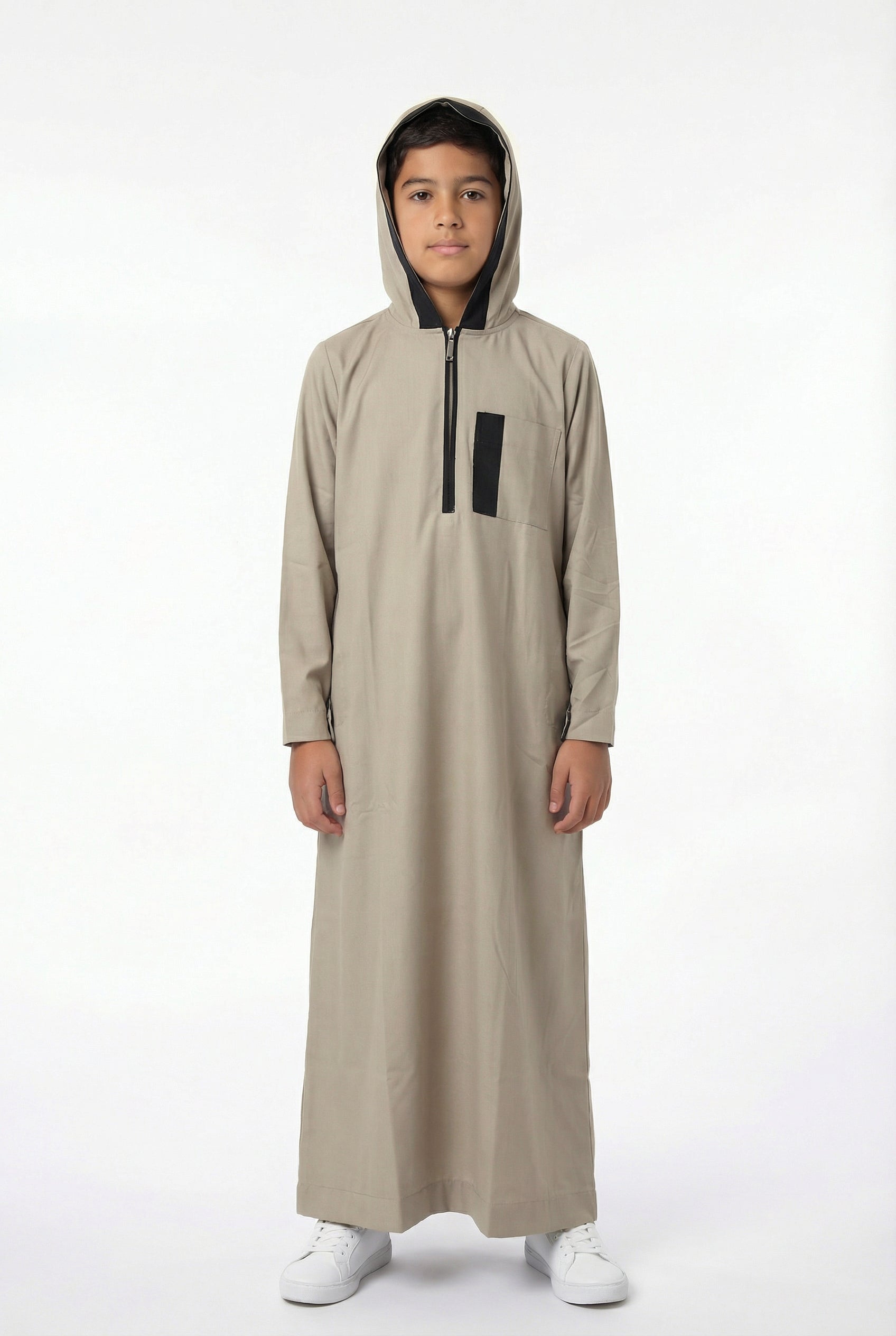 Boys Hooded Thobe Beige 526 Col 1
