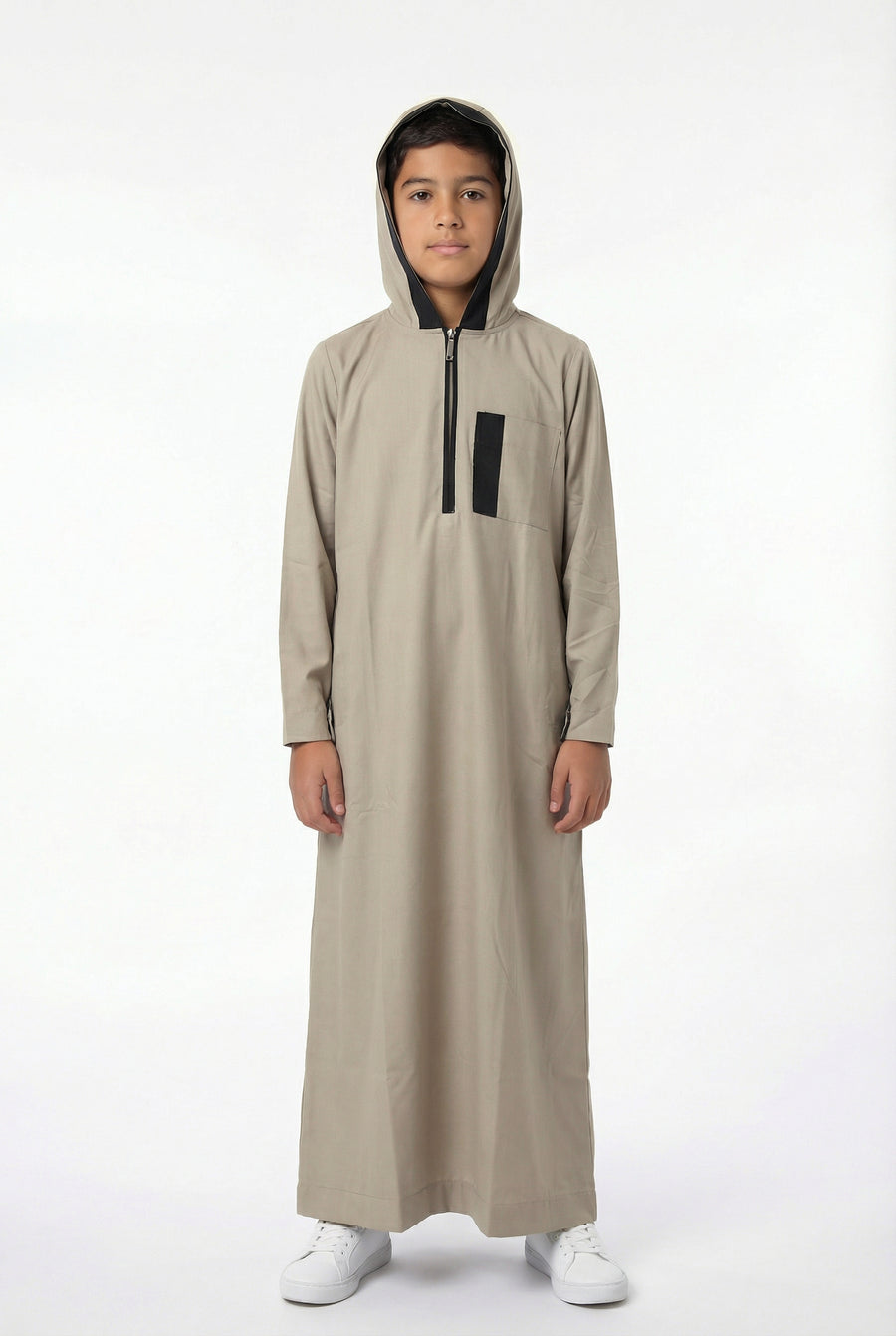 Boys Hooded Thobe Beige 526 Col 1