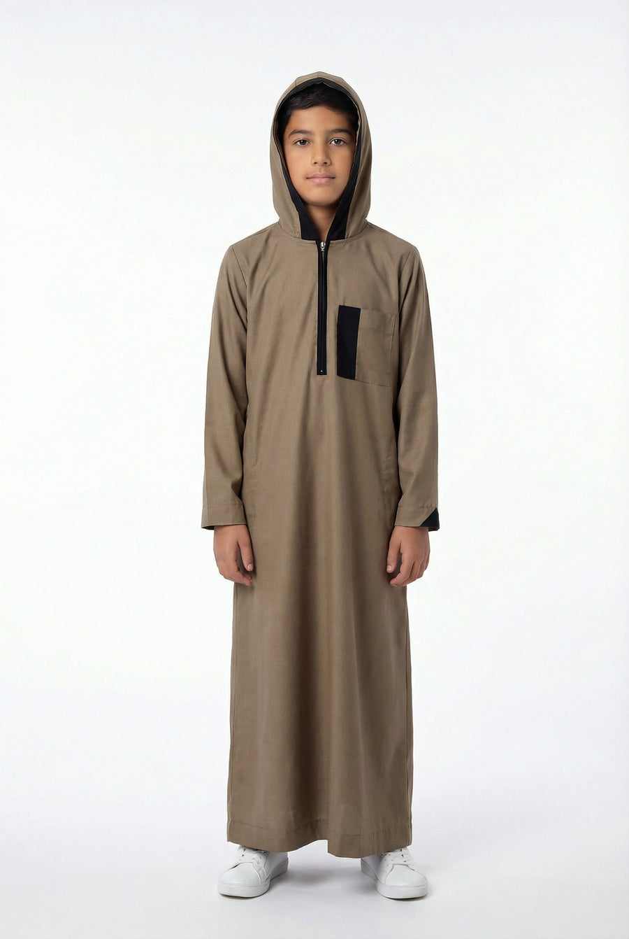 Boys Hooded Thobe Light Brown 526 Col 3