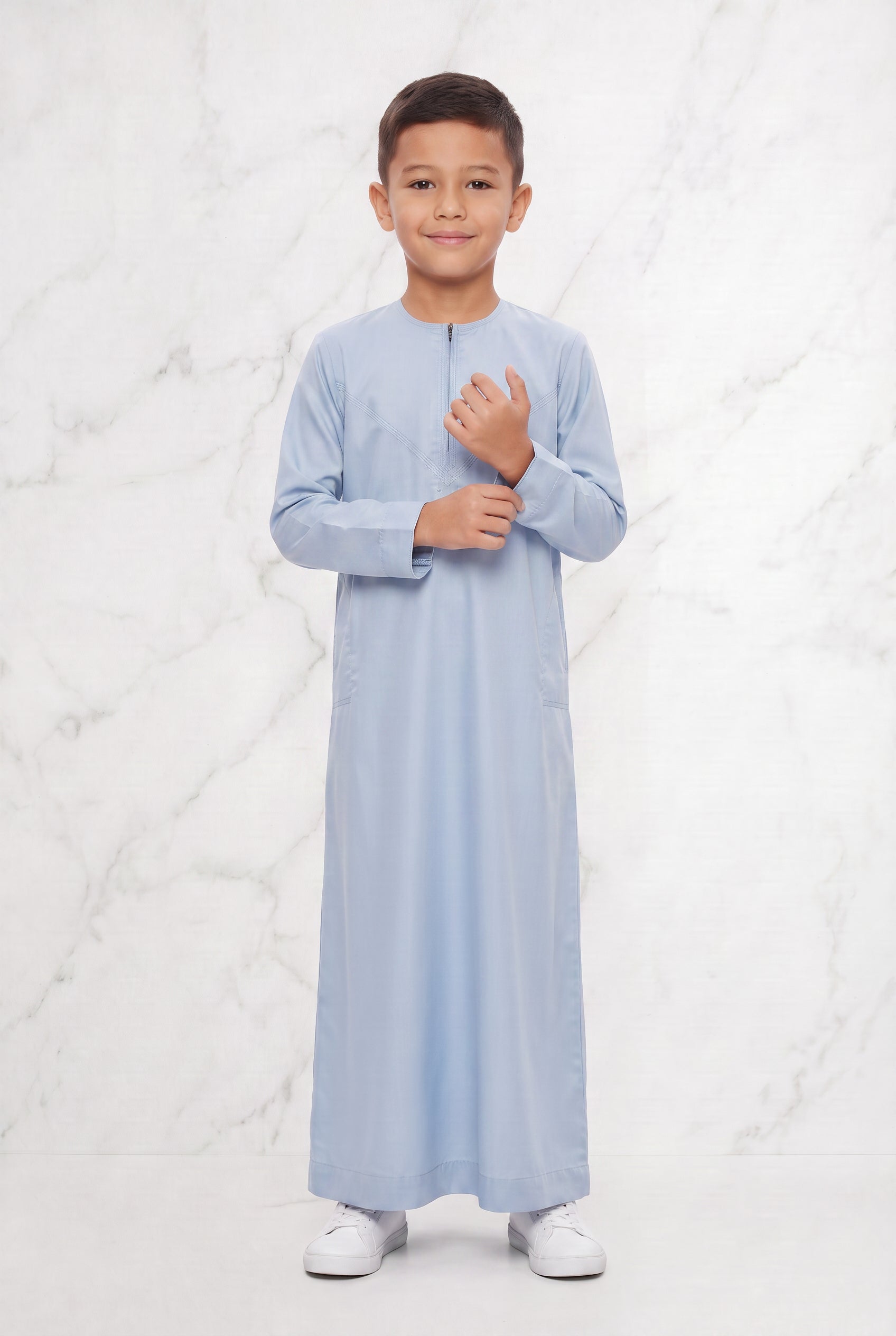 Kids Omani Baby Blue Satin Thobe ASB- K29 COL 8
