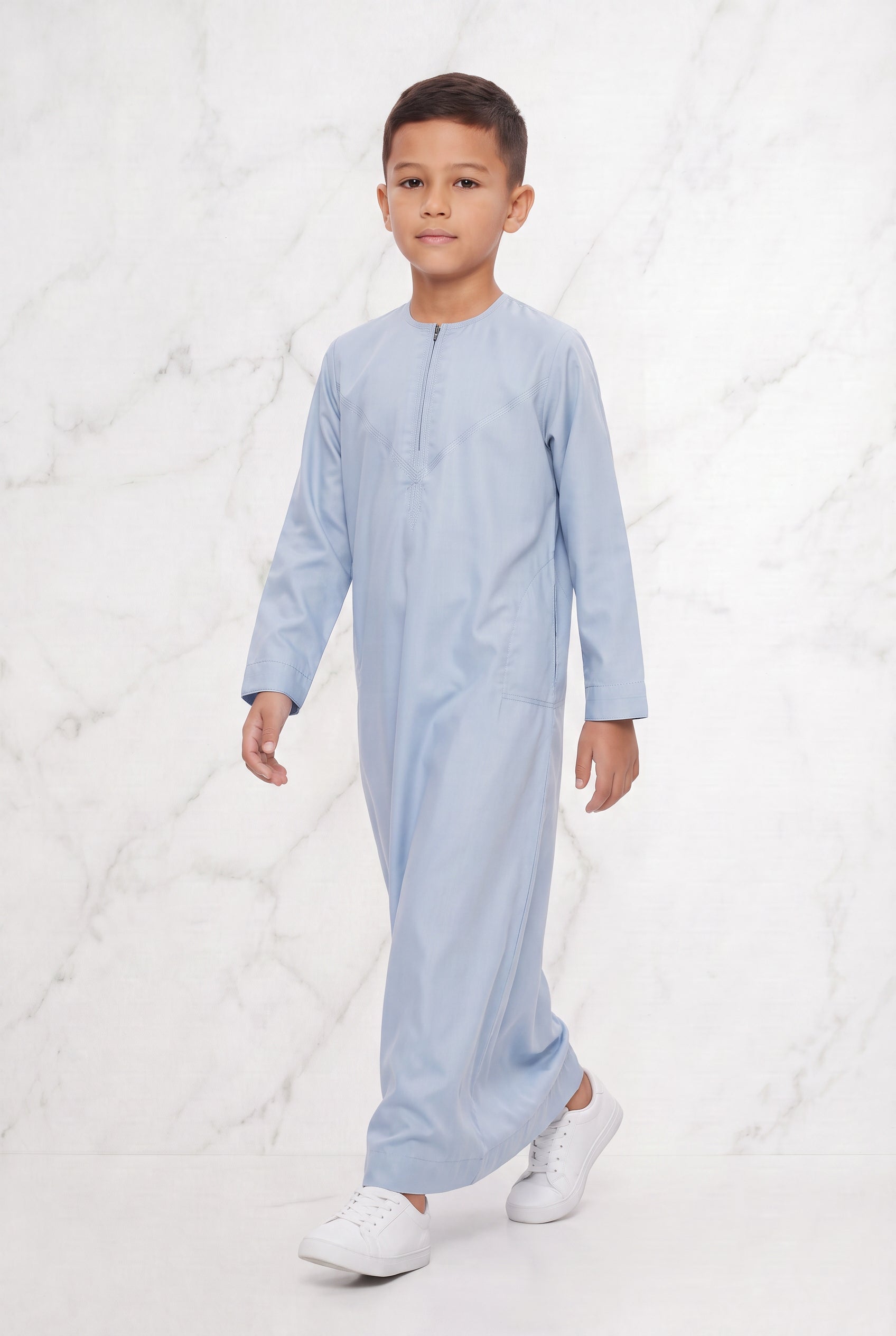Kids Omani Baby Blue Satin Thobe ASB- K29 COL 8