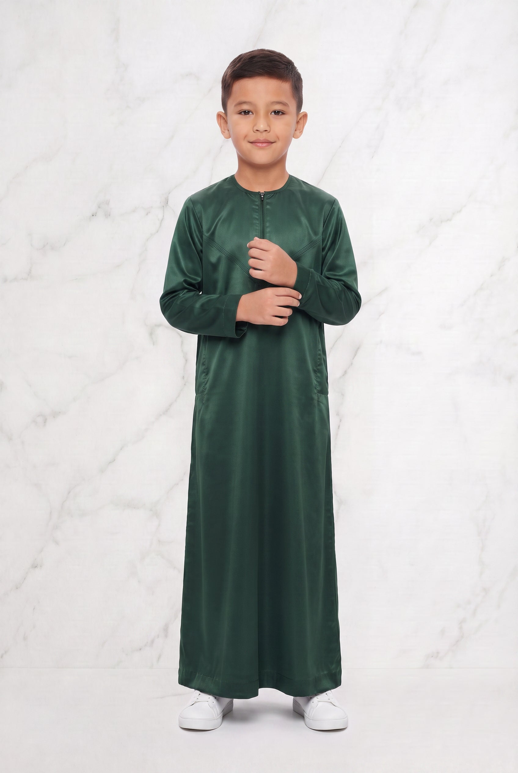 Boys Omani Satin Thobe Bottle Green K30 Col 23