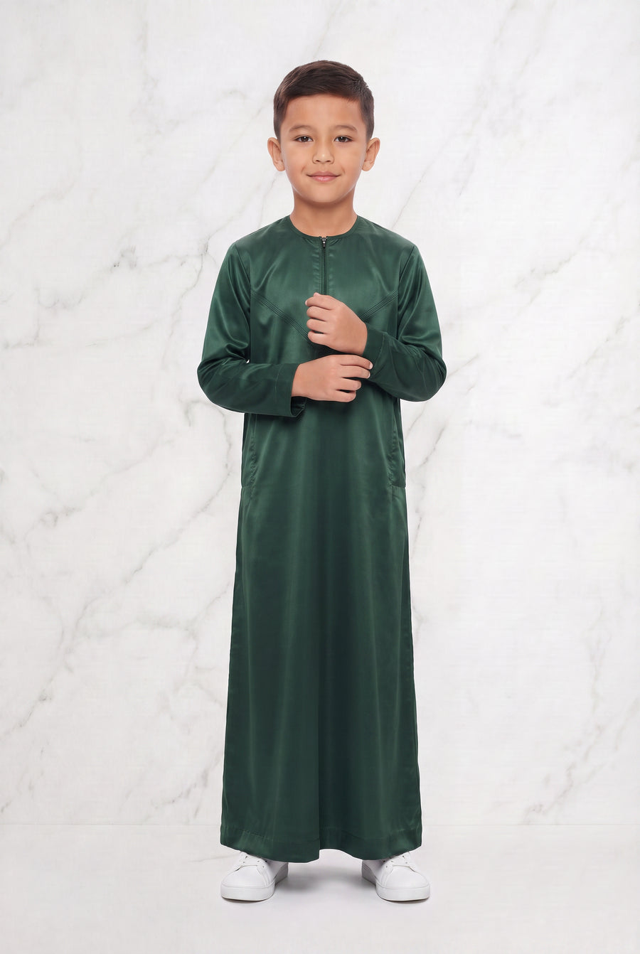 Boys Omani Satin Thobe Bottle Green K30 Col 23