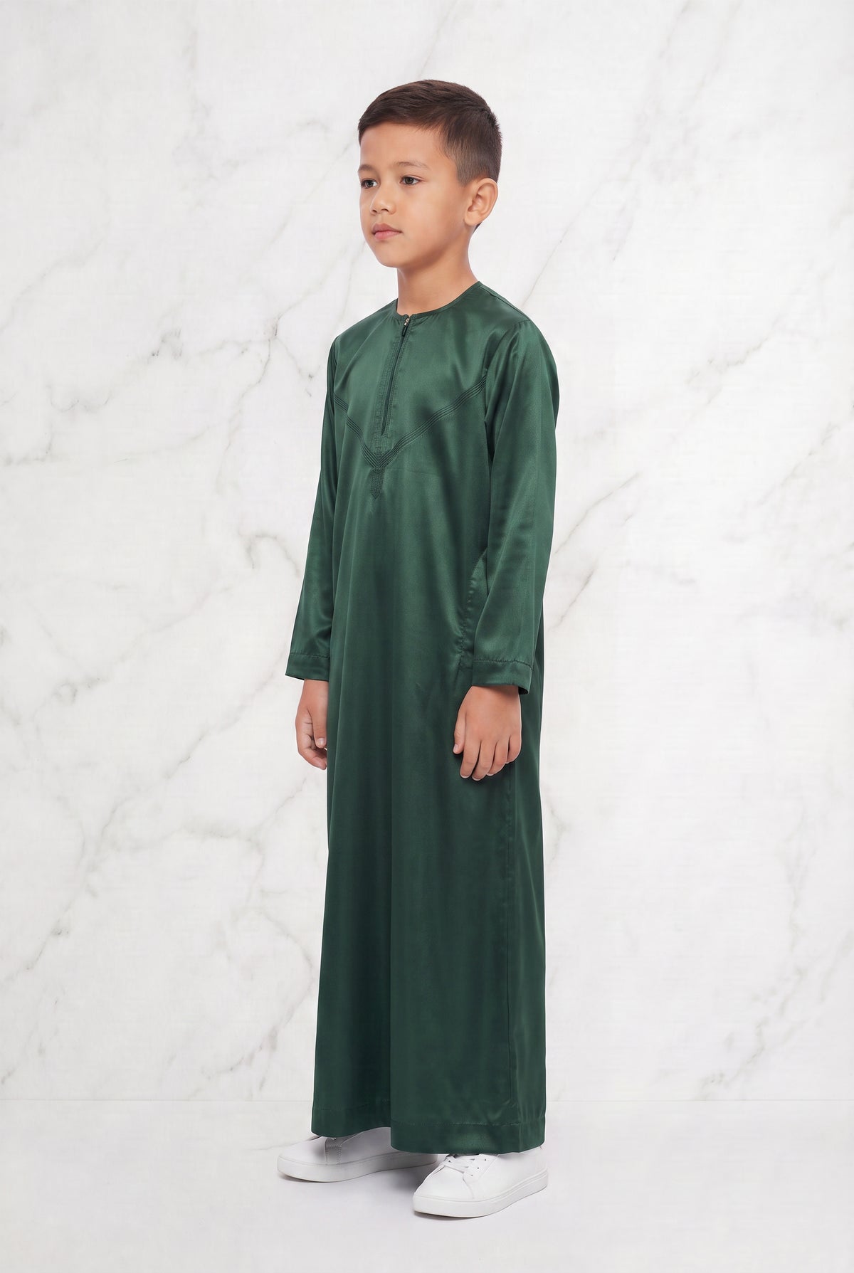 Boys Omani Satin Thobe Bottle Green K30 Col 23