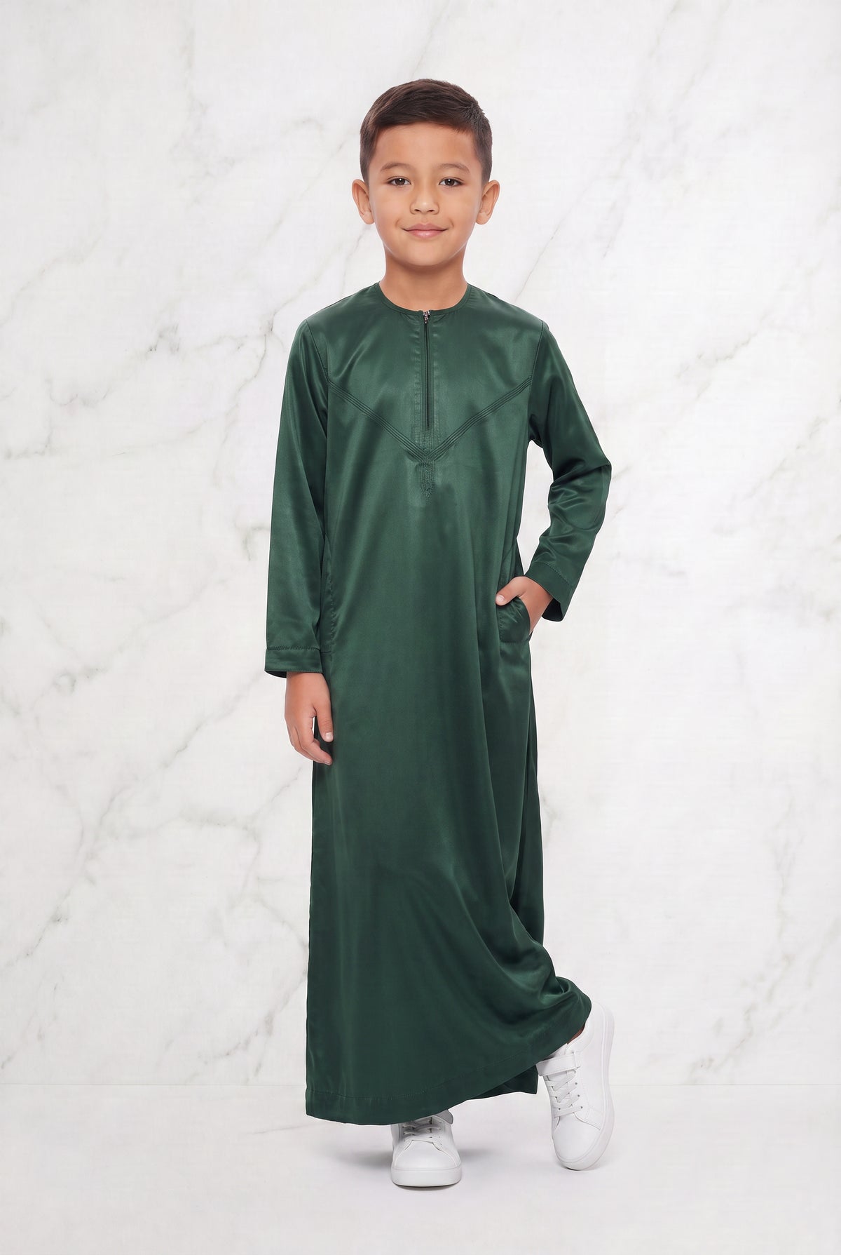 Boys Omani Satin Thobe Bottle Green K30 Col 23