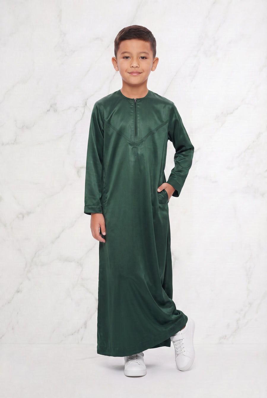 Boys Omani Satin Thobe Bottle Green K30 Col 23