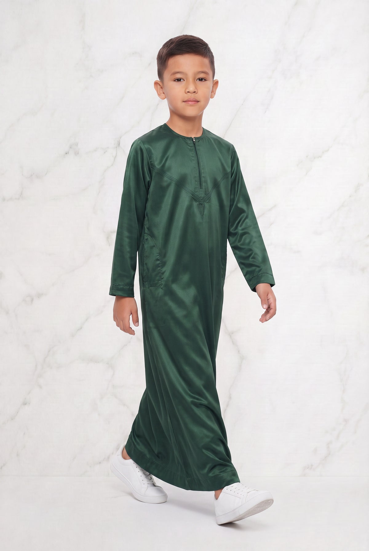 Boys Omani Satin Thobe Bottle Green K30 Col 23