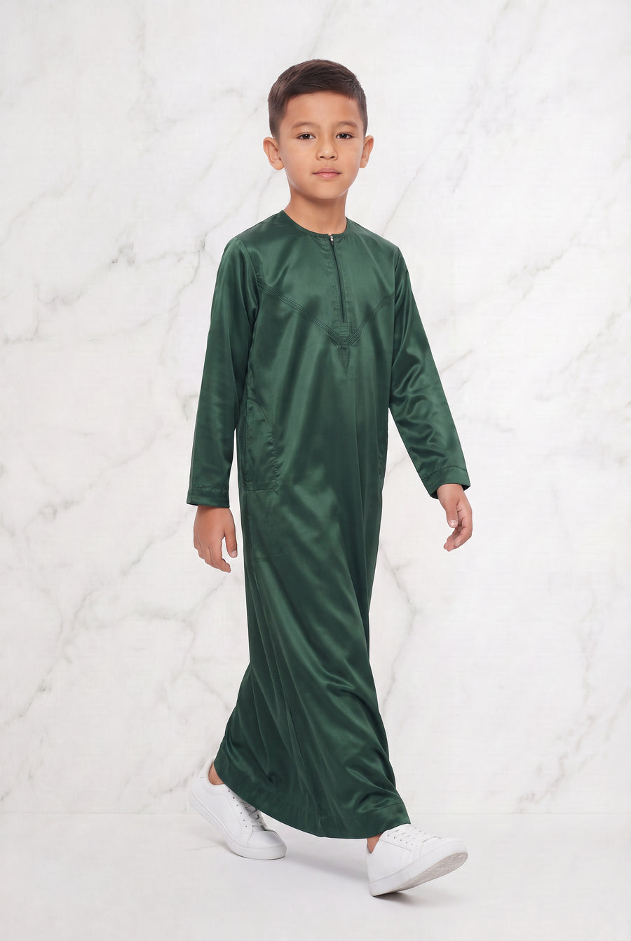 Boys Omani Satin Thobe Bottle Green K30 Col 23