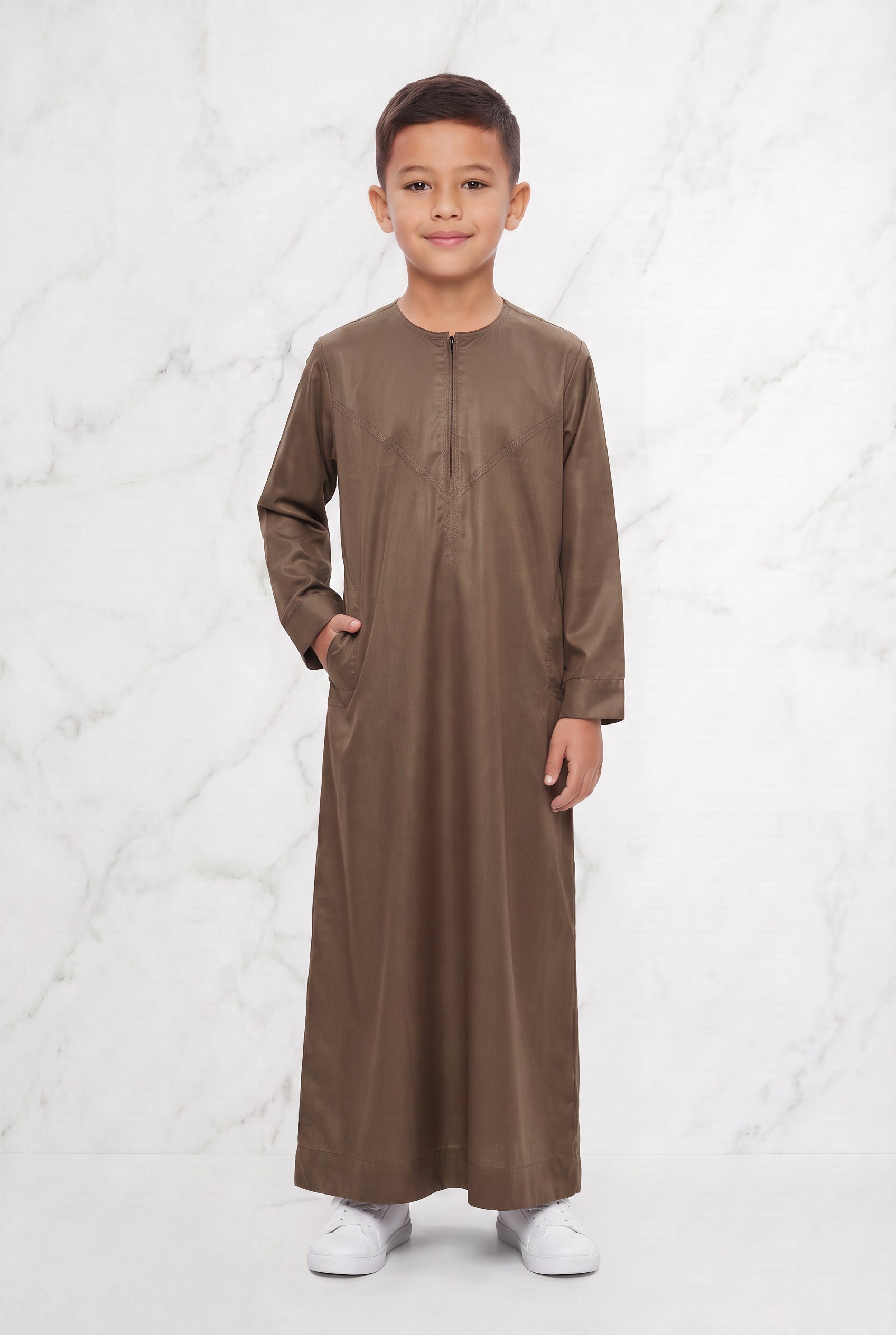 Kids Omani Satin Caramel Thobe ASB- K34 COL 17