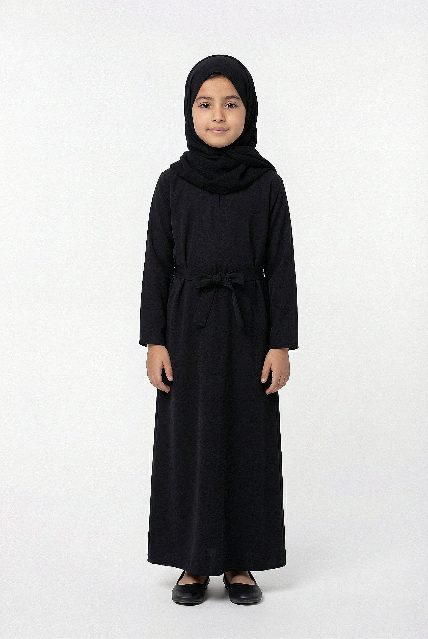 Girls Textured Plain Abaya Black 618