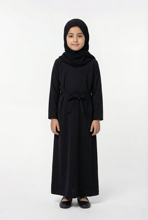 Girls Textured Plain Abaya Black 618