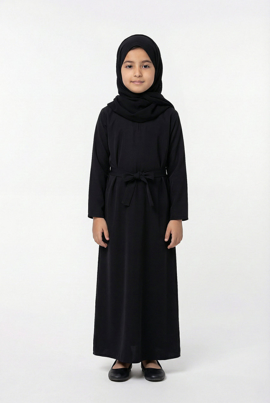 Girls Textured Plain Abaya Black 618