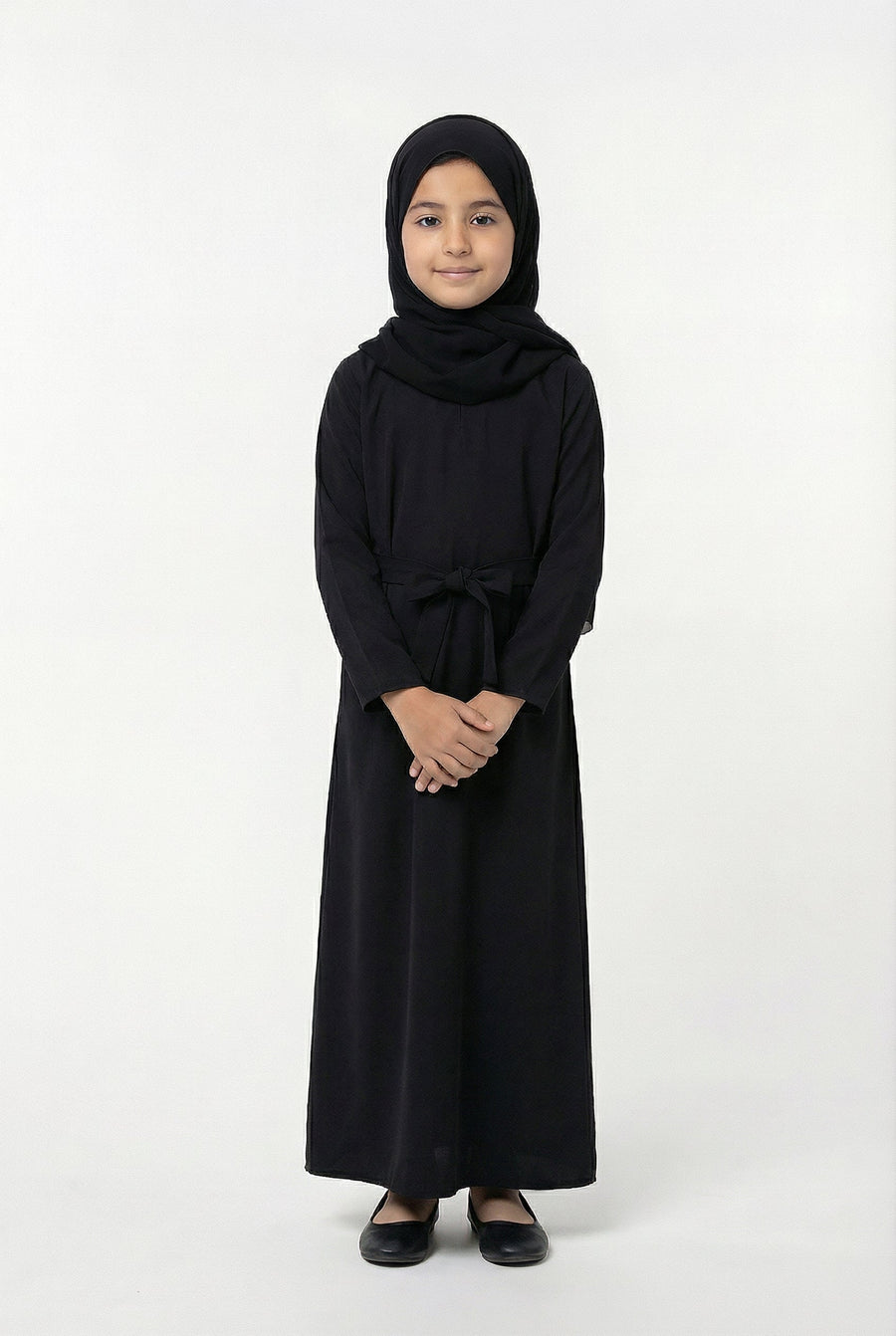 Girls Textured Plain Abaya Black 618