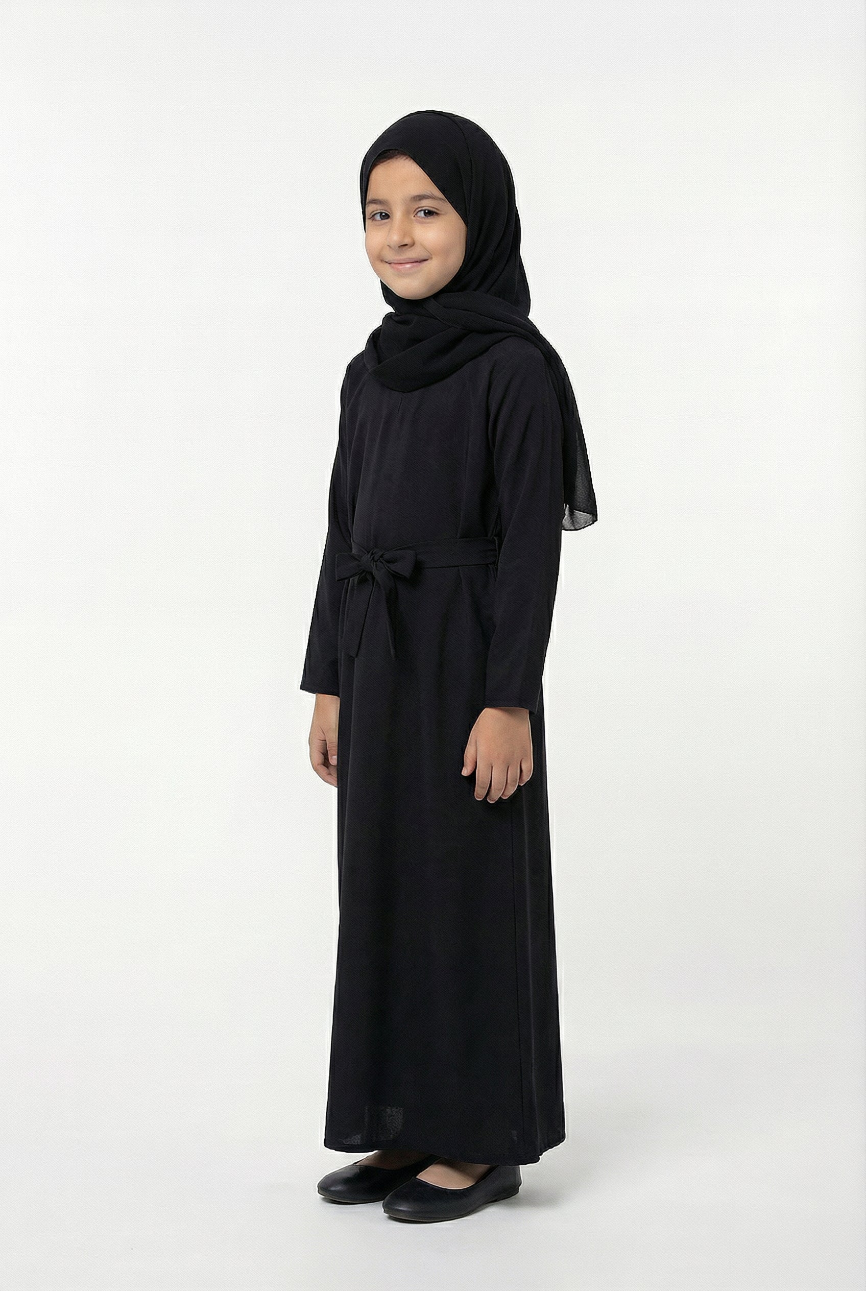 Girls Textured Plain Abaya Black 618
