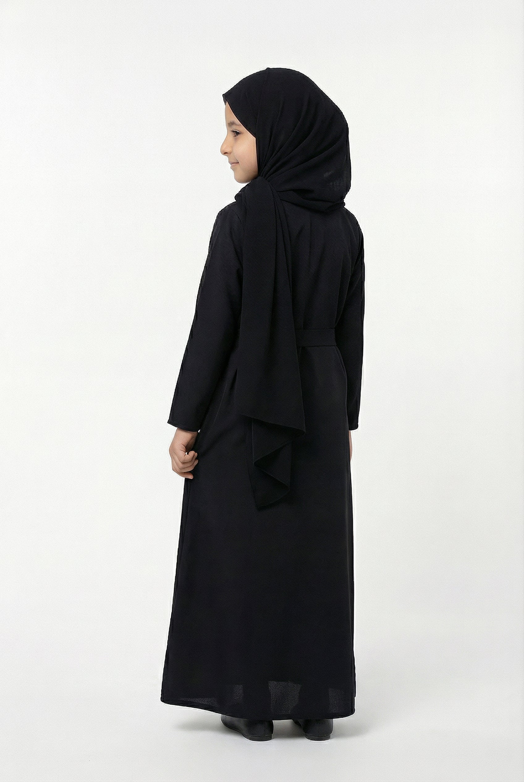 Girls Textured Plain Abaya Black 618