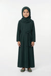 Girls Textured Plain Abaya Green 618