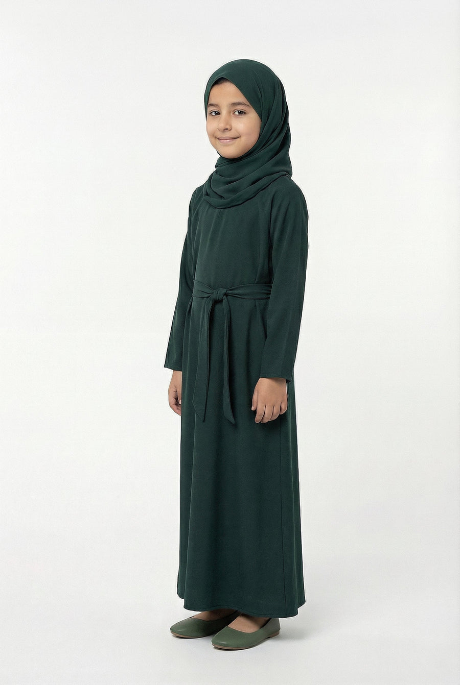 Girls Textured Plain Abaya Green 618
