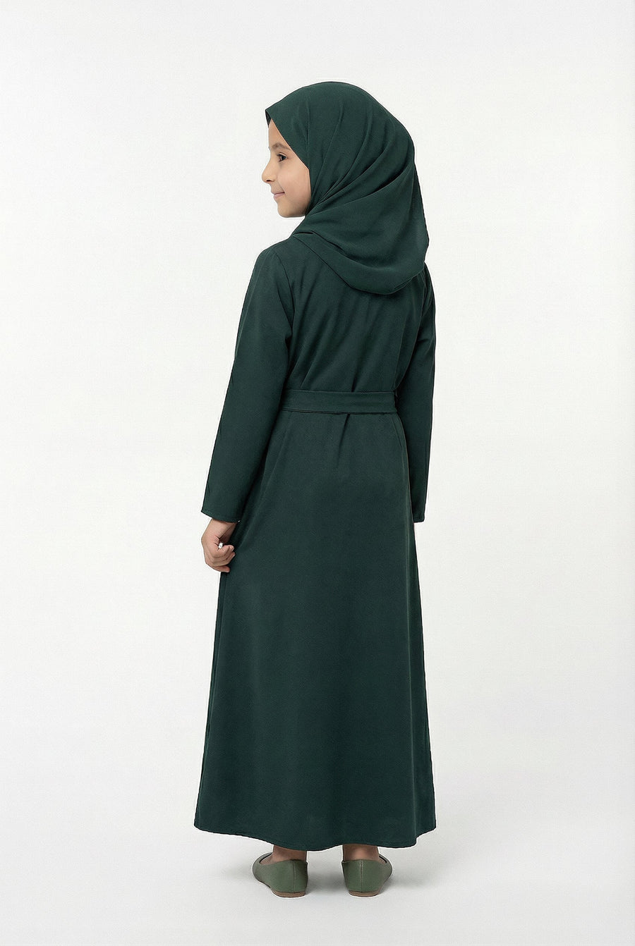 Girls Textured Plain Abaya Green 618