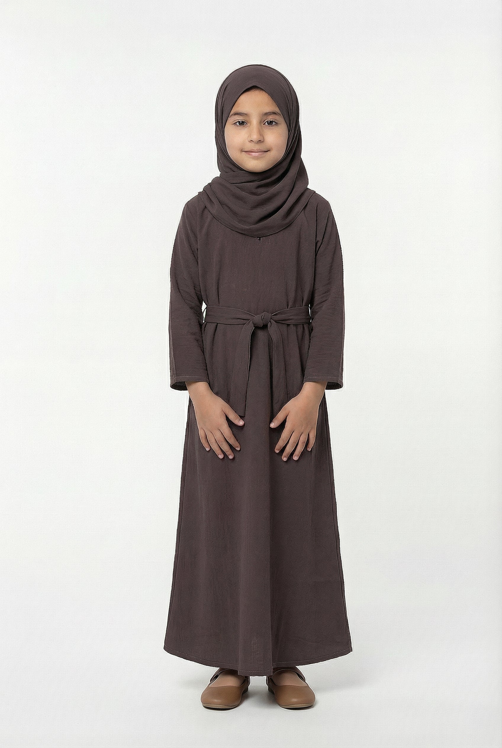 Girls Textured Plain Abaya Mauve 618