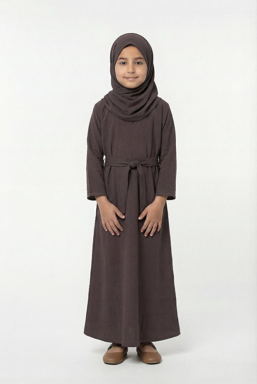 Girls Textured Plain Abaya Mauve 618