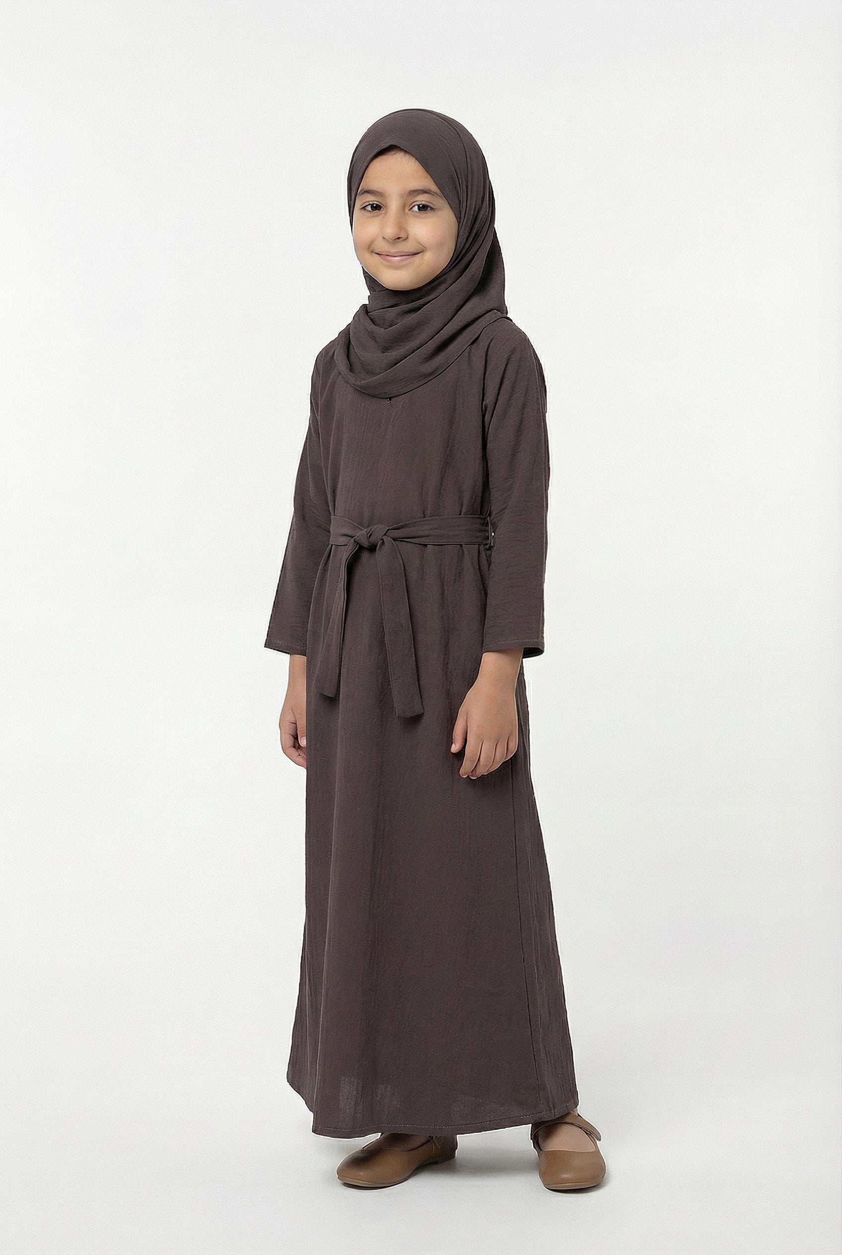 Girls Textured Plain Abaya Mauve 618