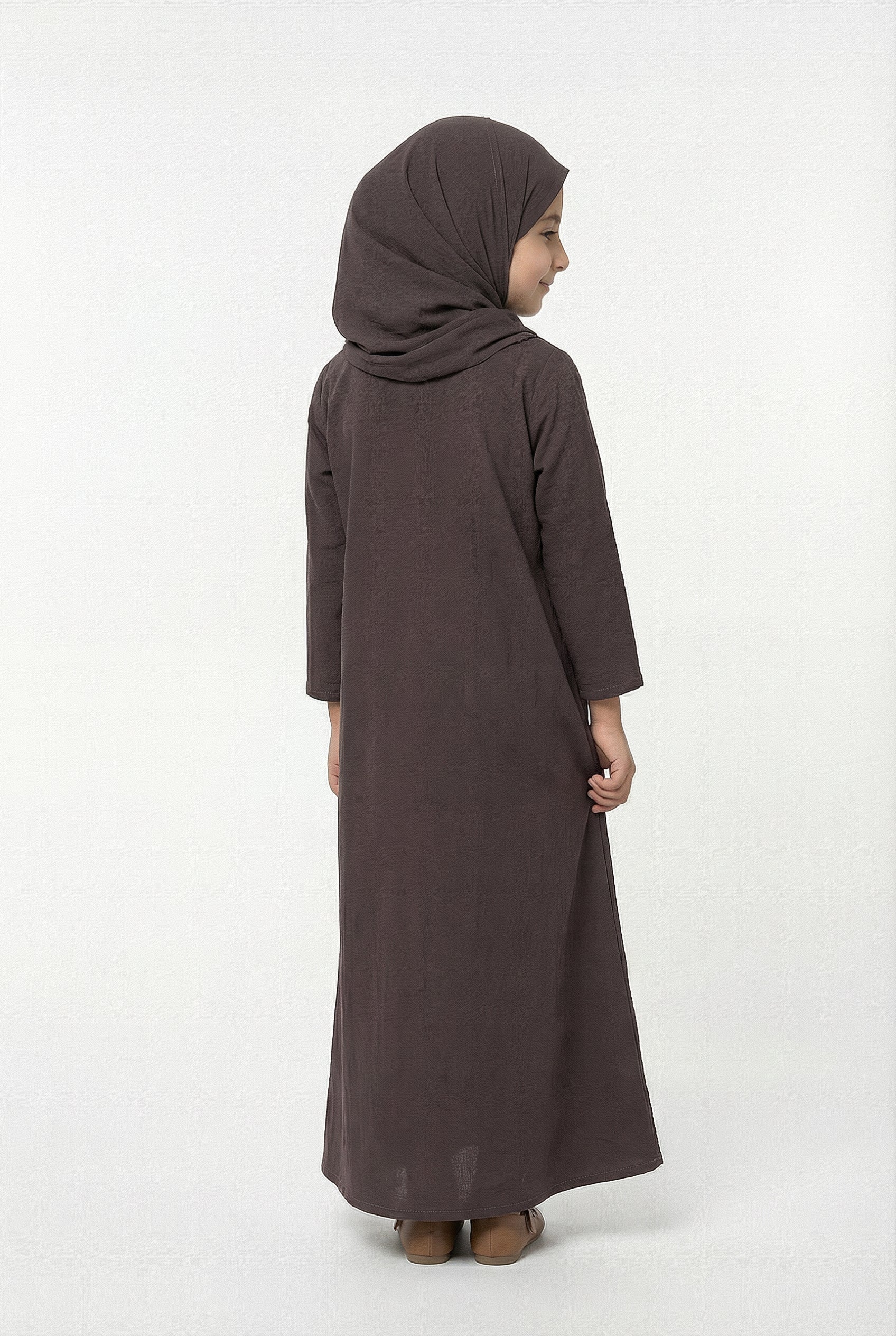 Girls Textured Plain Abaya Mauve 618