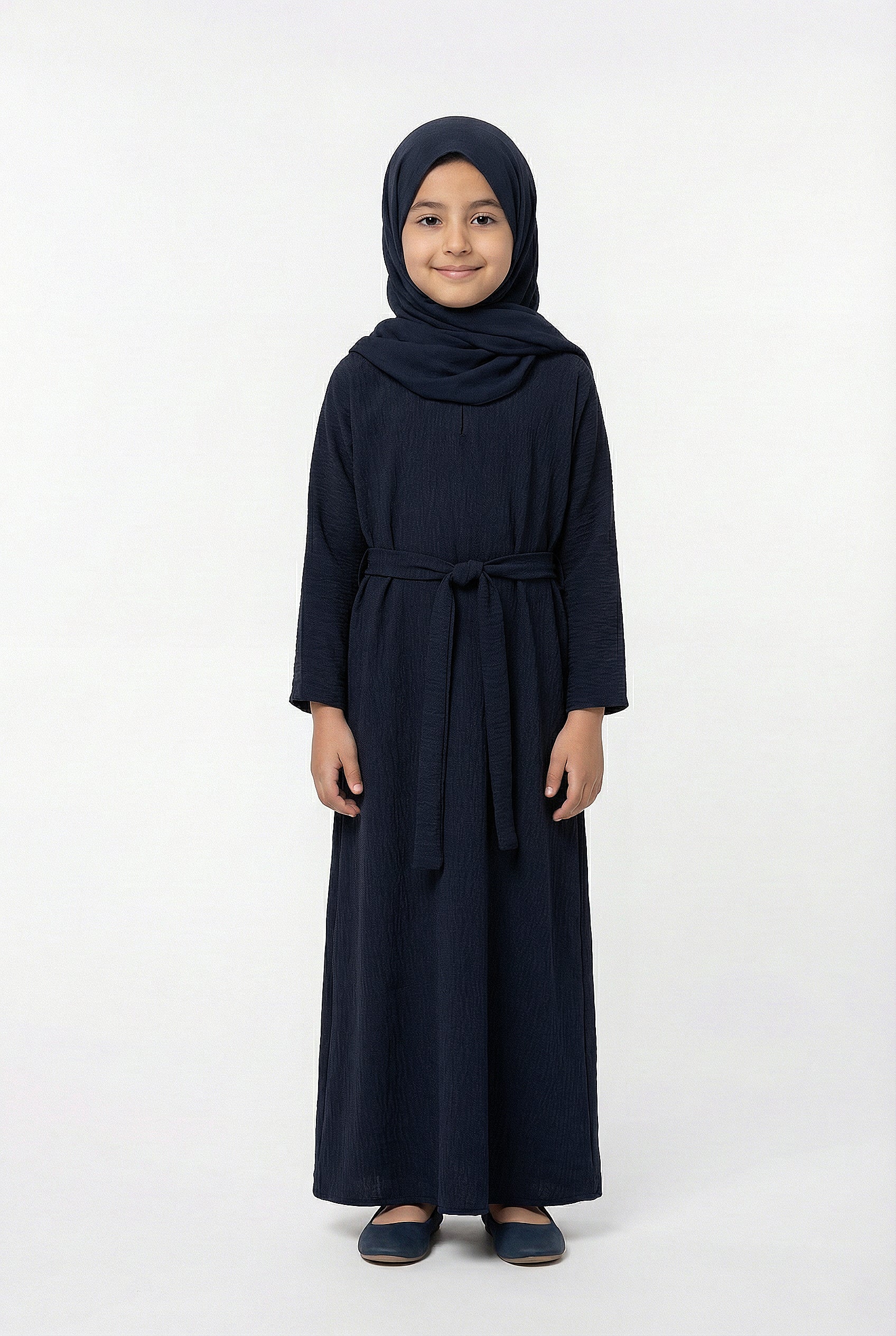 Girls Textured Plain Abaya Navy 618