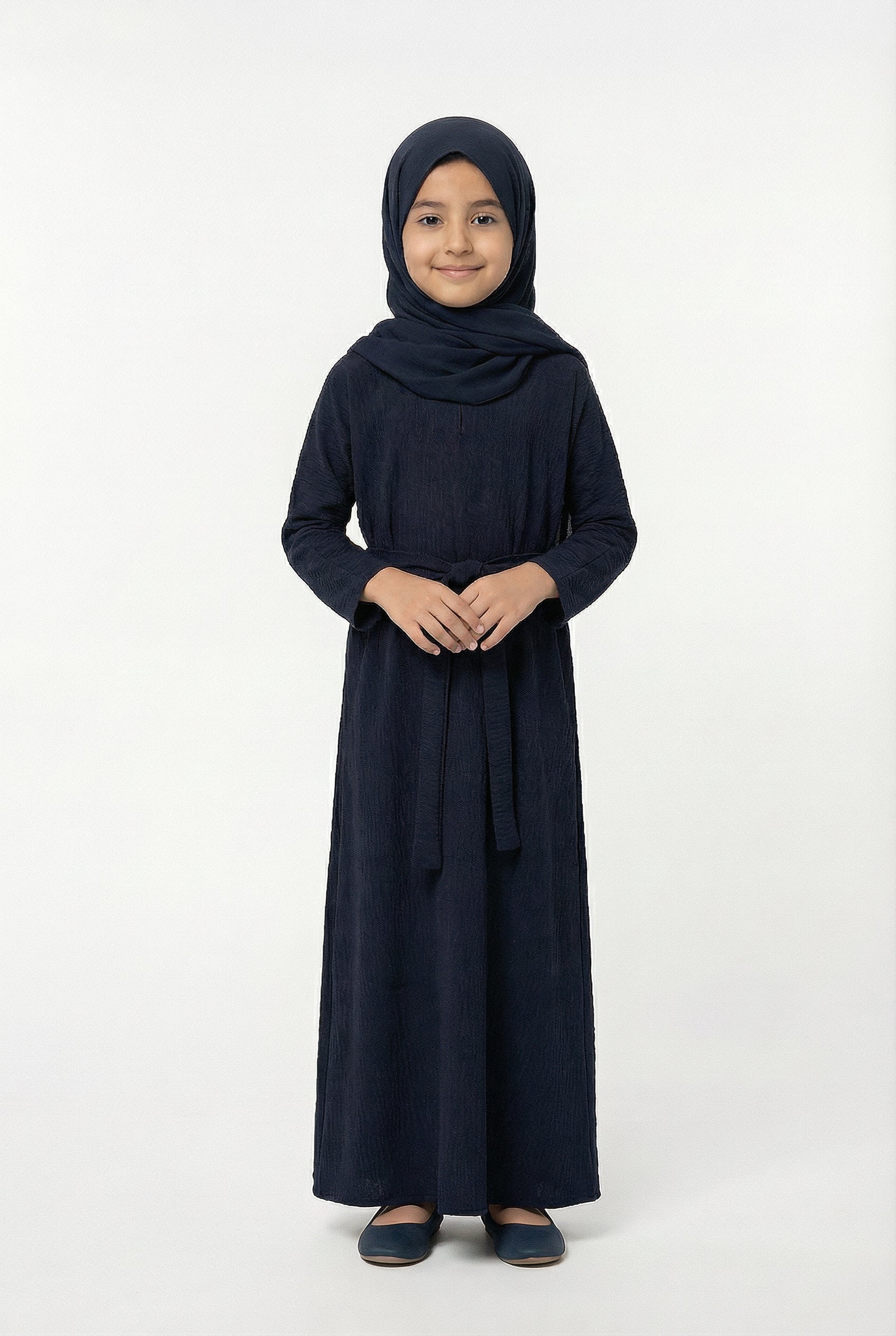Girls Textured Plain Abaya Navy 618
