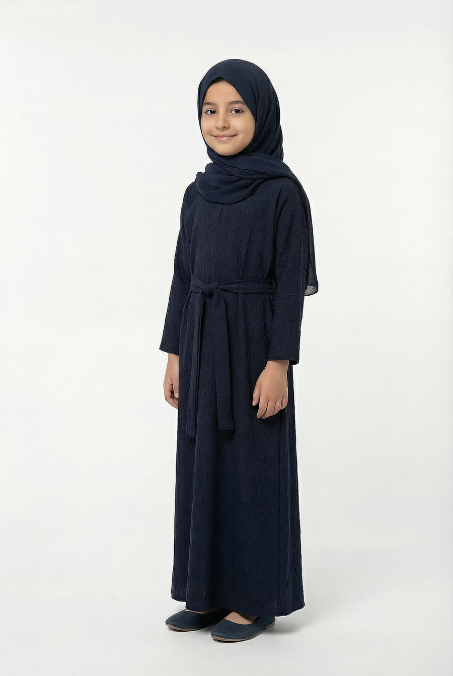 Girls Textured Plain Abaya Navy 618