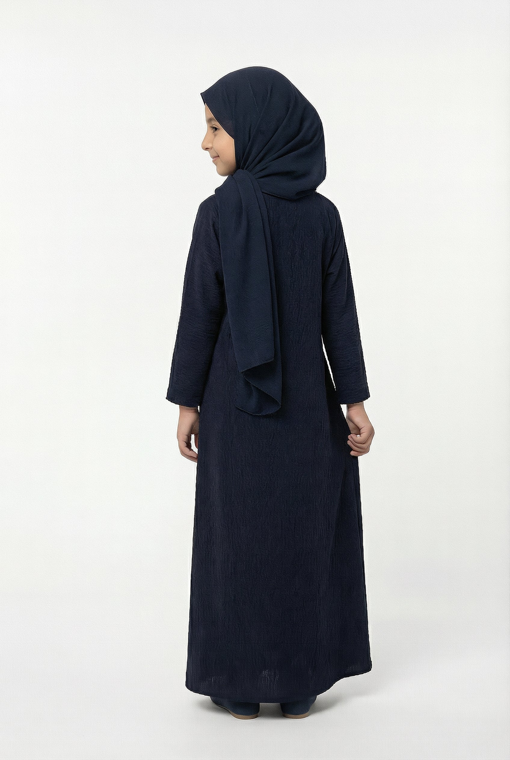 Girls Textured Plain Abaya Navy 618
