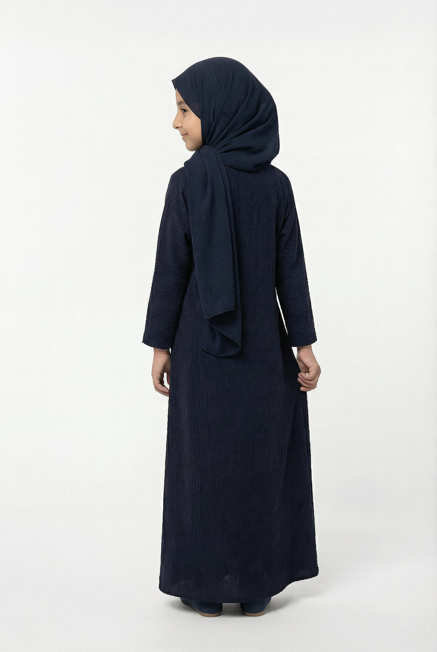 Girls Textured Plain Abaya Navy 618