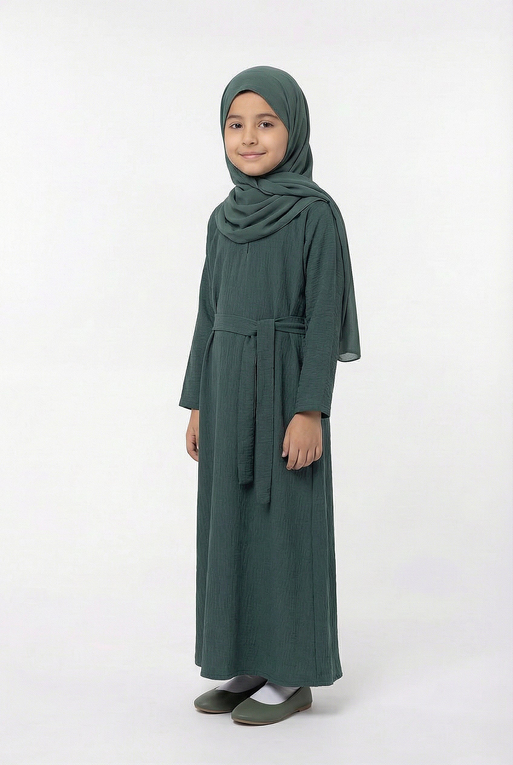 Girls Textured Plain Abaya Sage 618