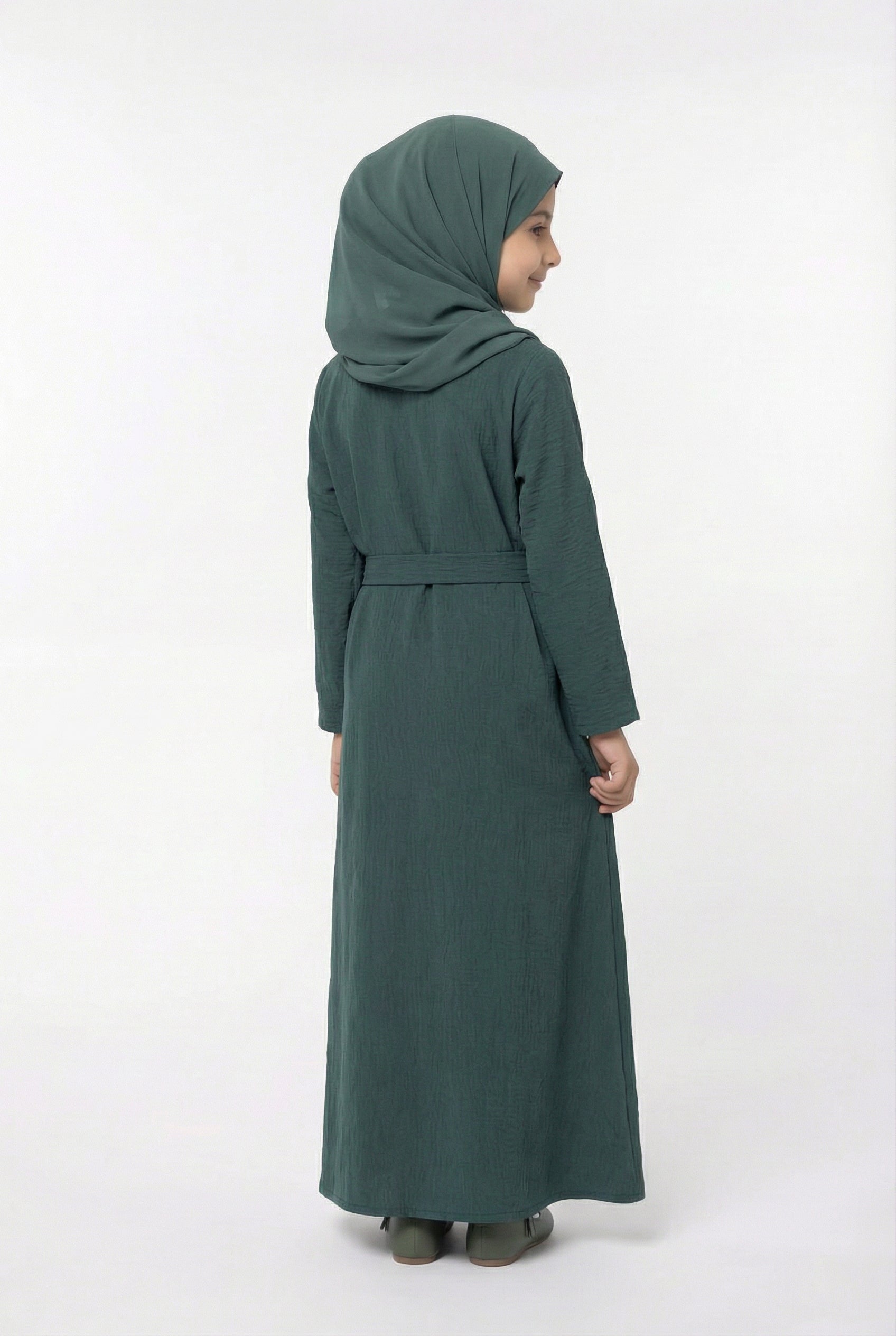 Girls Textured Plain Abaya Sage 618
