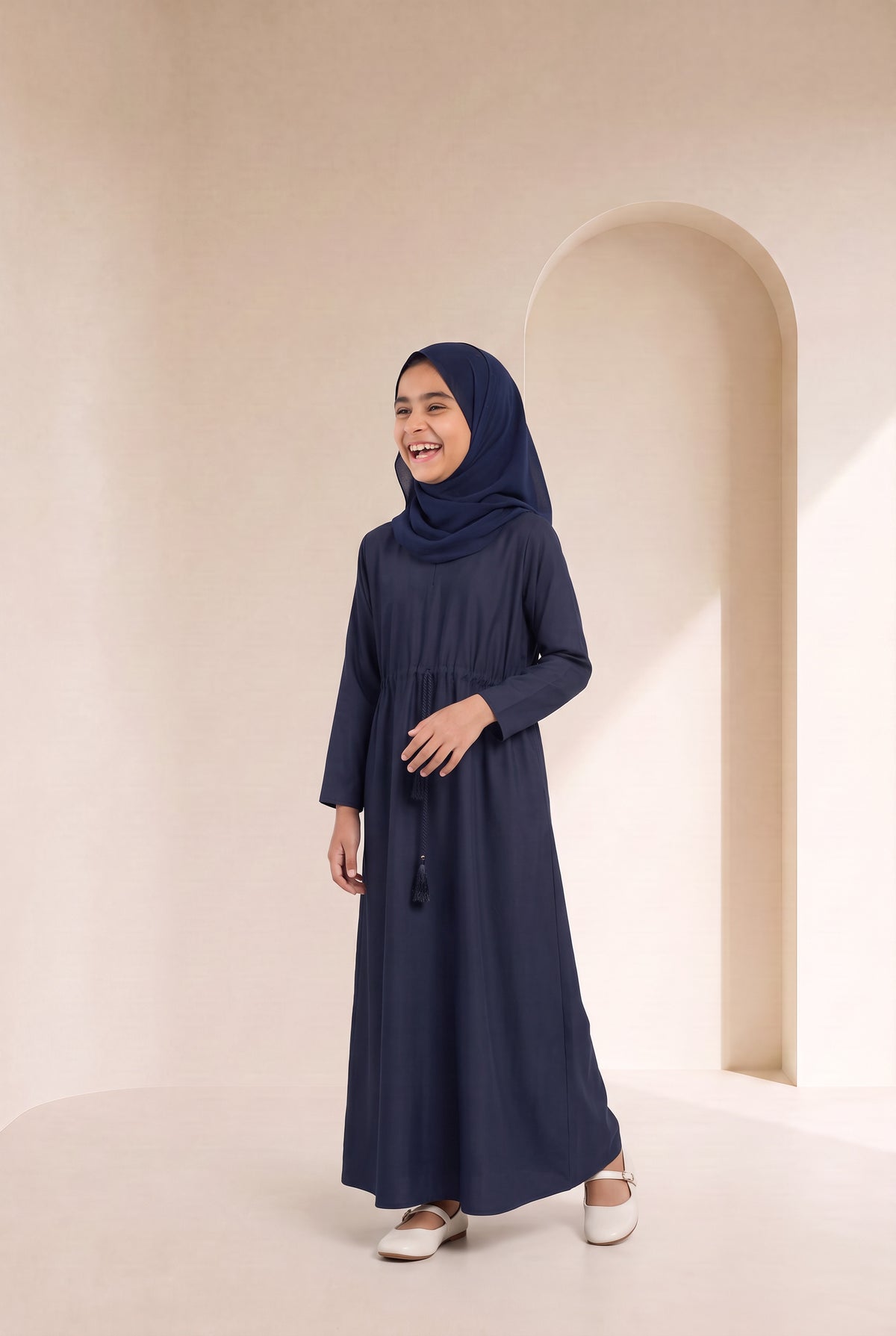 Girls Drawstring Abaya Navy Blue 681 Col 29