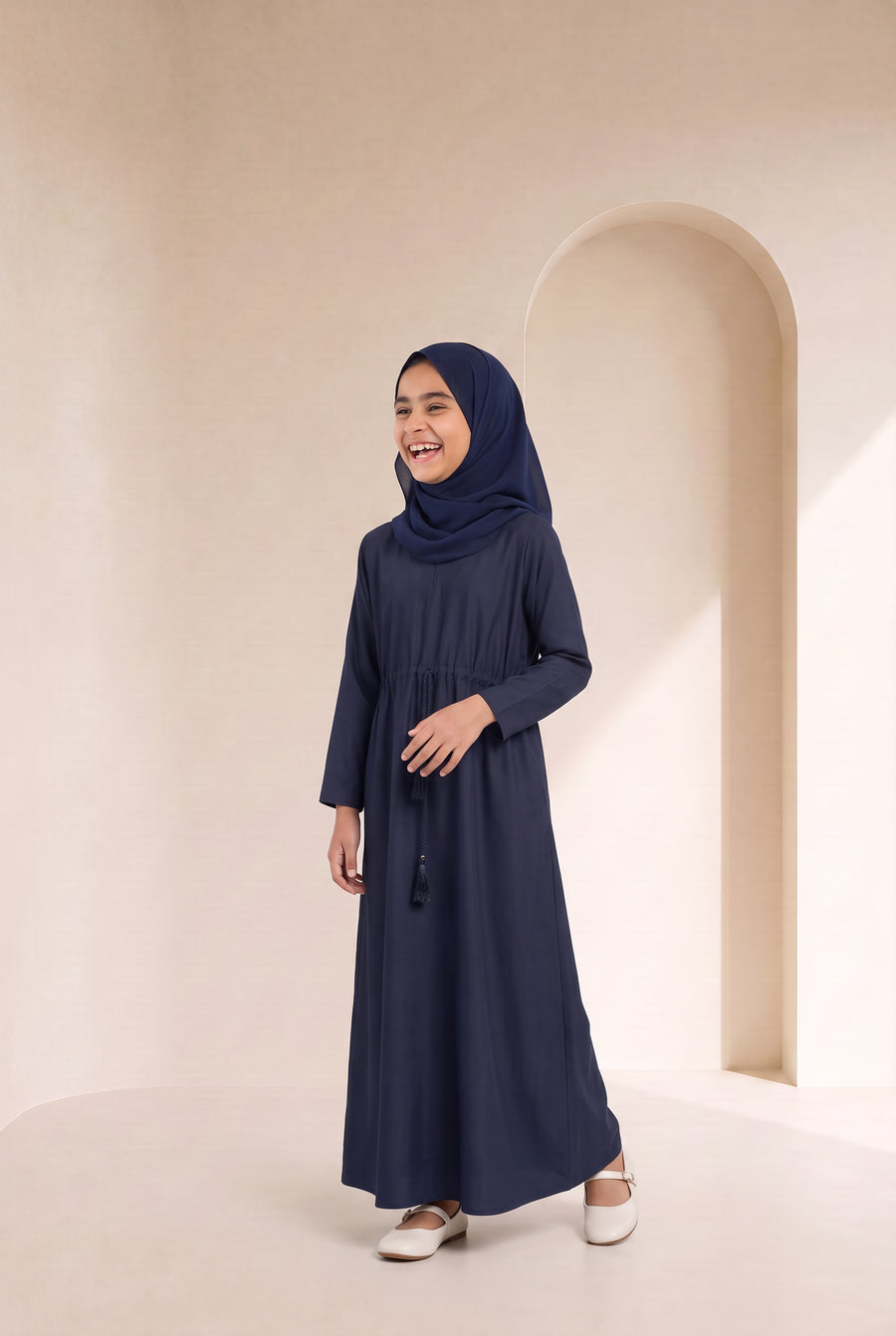 Girls Drawstring Abaya Navy Blue 681 Col 29