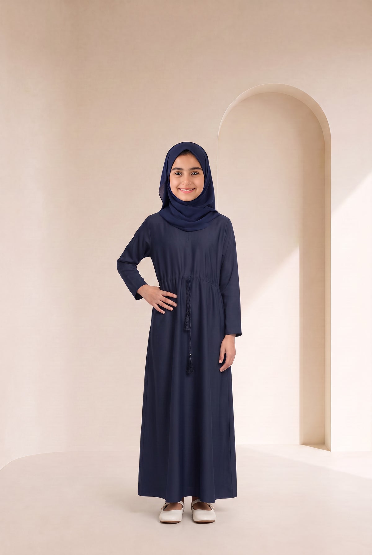 Girls Drawstring Abaya Navy Blue 681 Col 29
