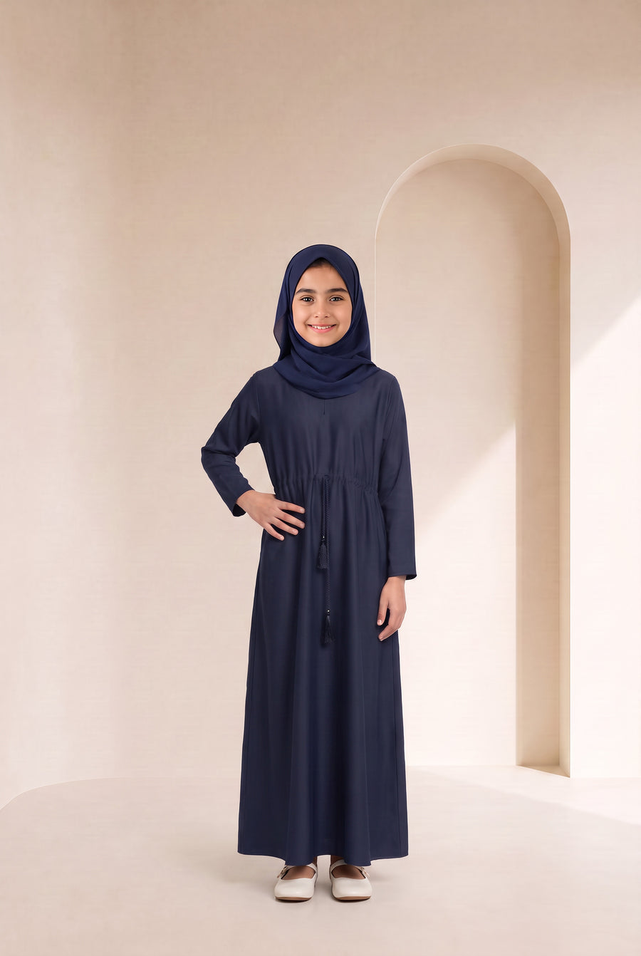 Girls Drawstring Abaya Navy Blue 681 Col 29