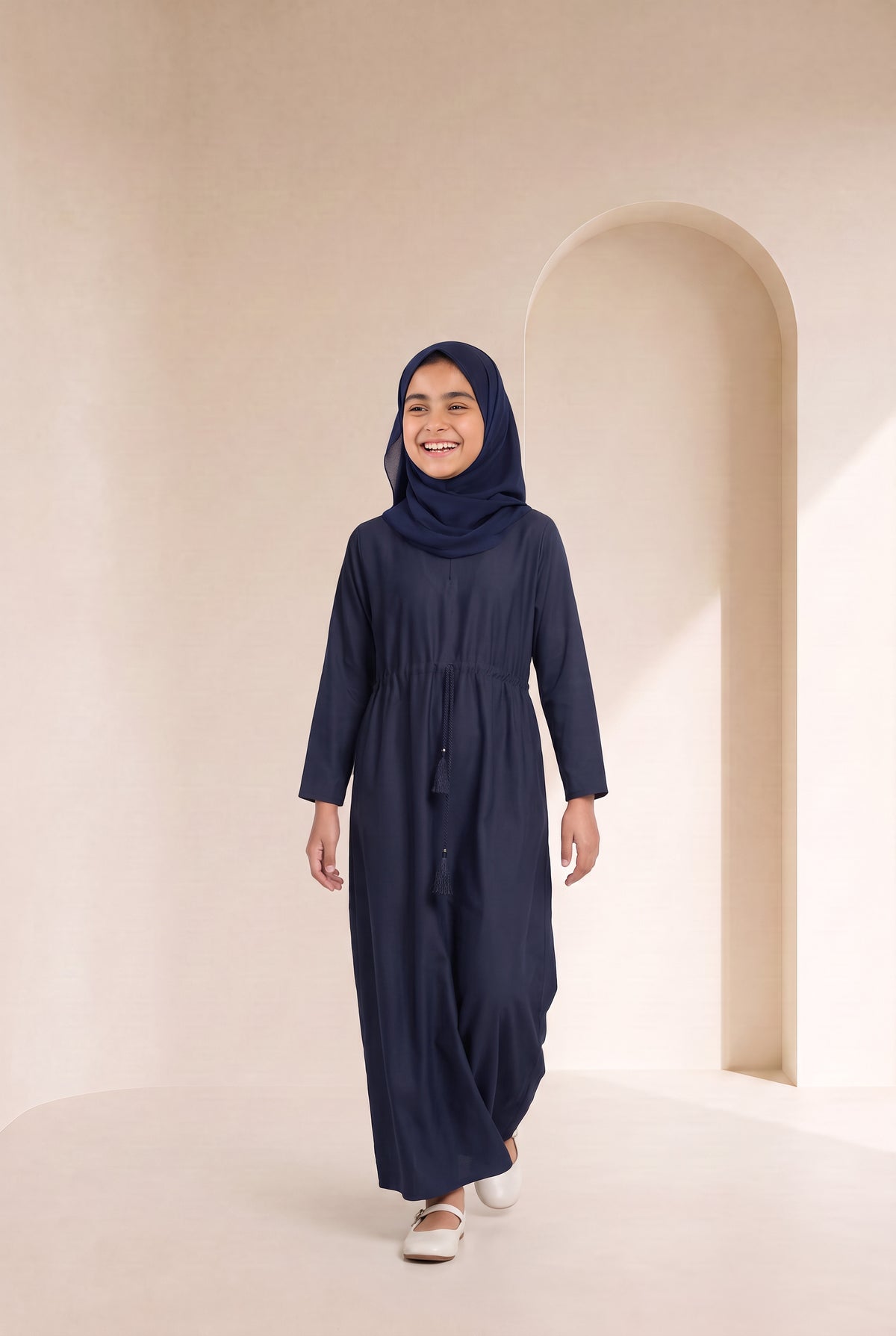 Girls Drawstring Abaya Navy Blue 681 Col 29