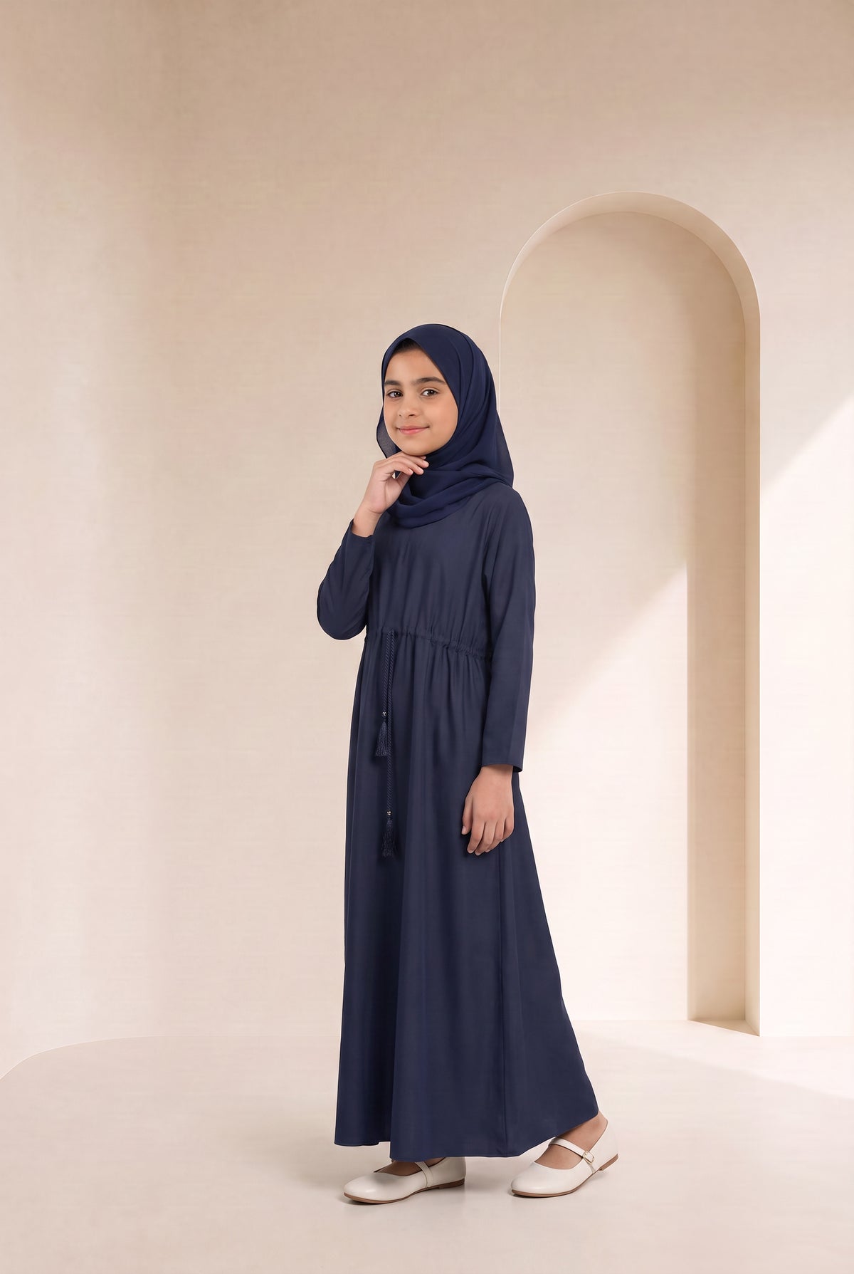 Girls Drawstring Abaya Navy Blue 681 Col 29