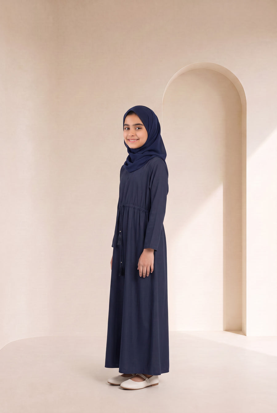 Girls Drawstring Abaya Navy Blue 681 Col 29