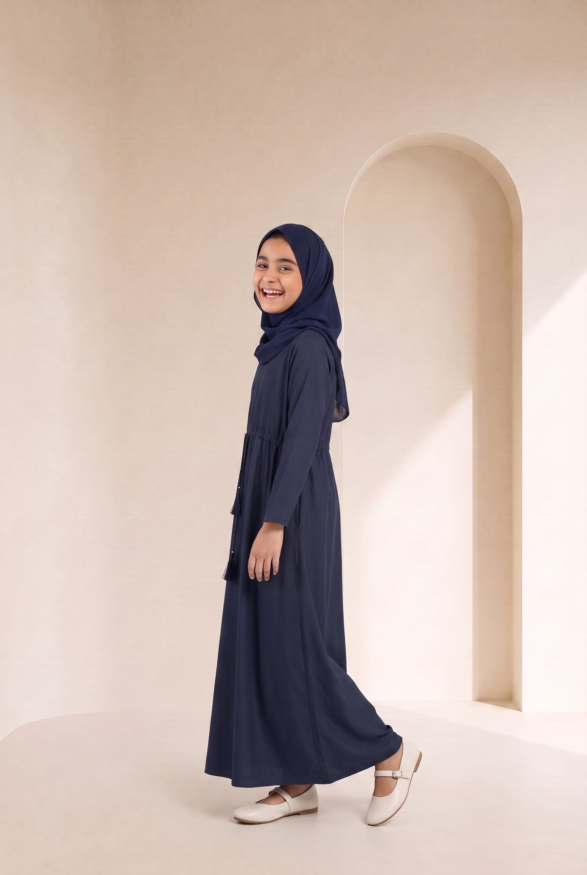 Girls Drawstring Abaya Navy Blue 681 Col 29