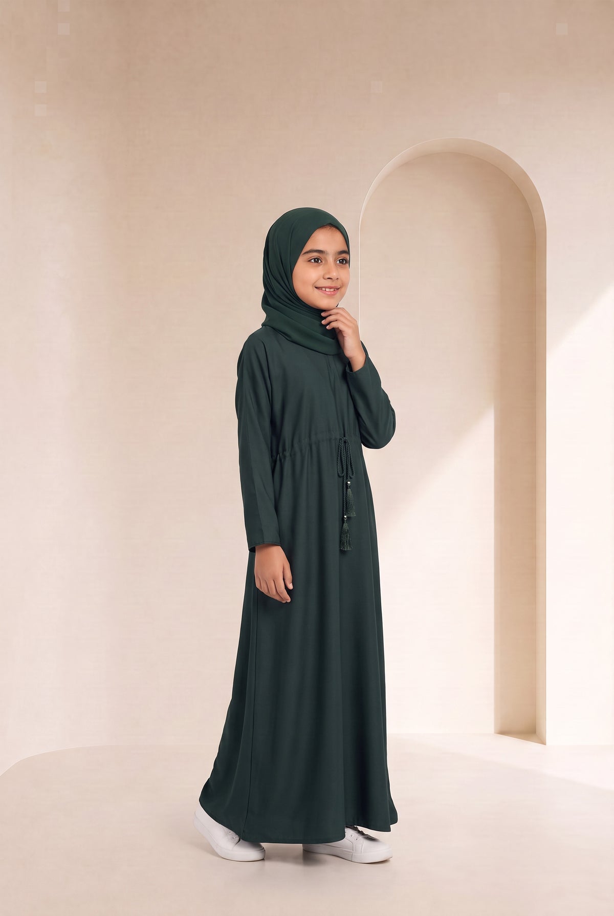 Girls Drawstring Abaya Emerald Green 681 Col 31
