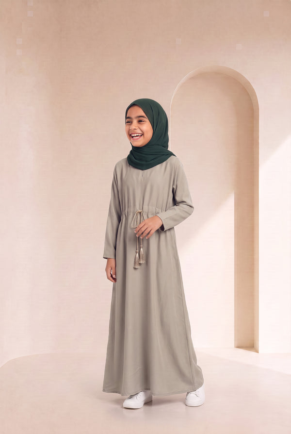 Girls Drawstring Abaya Ivory 681 Col 53